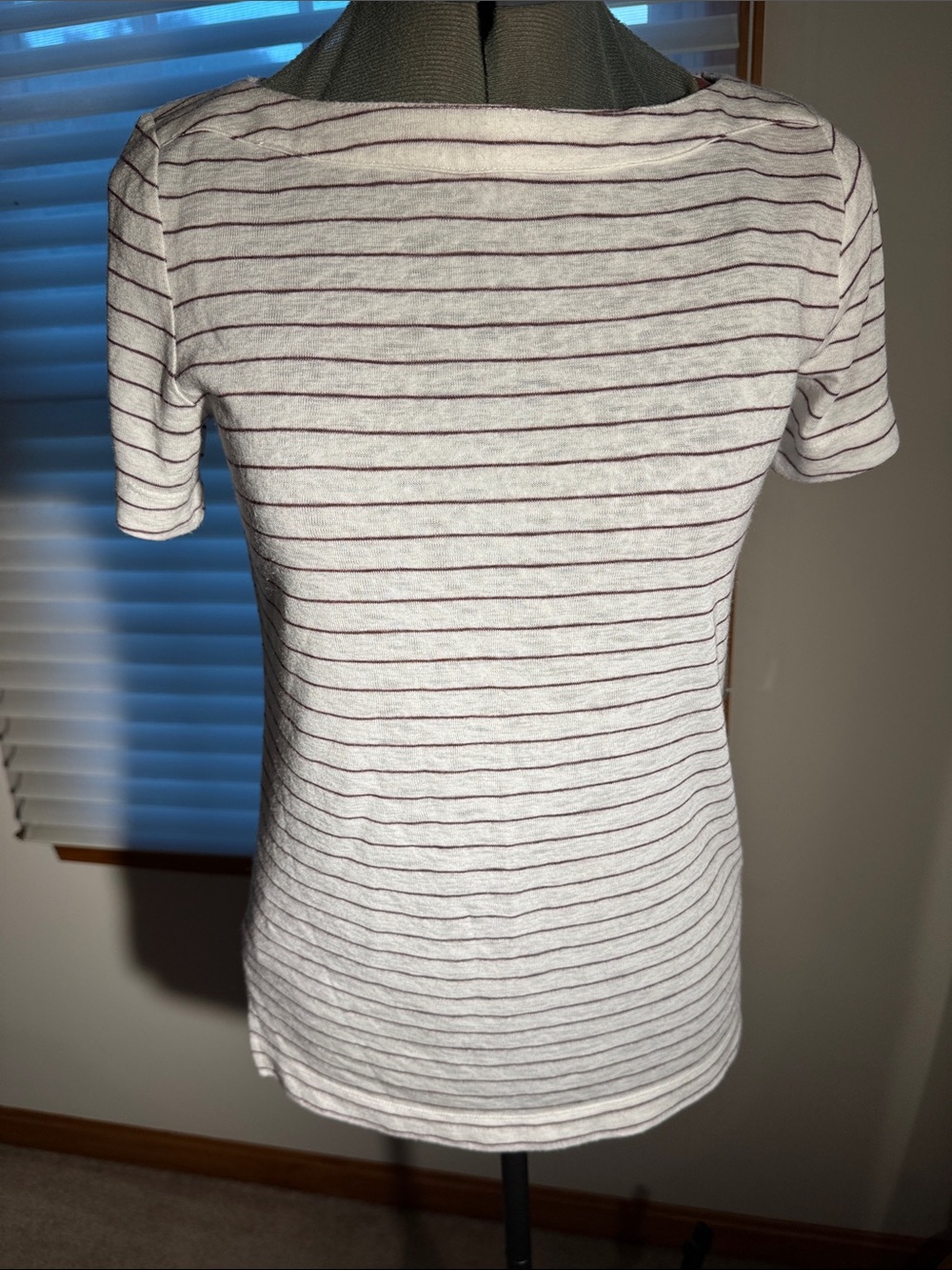 LOFT White Tee with Maroon Thin Stripes
